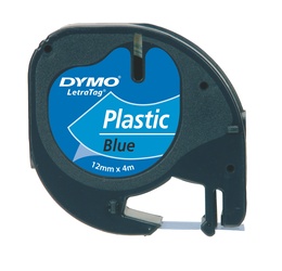 DYMO S0721650 Original Schriftband für LetraTag, Plastik Masse 12mm x 4m Farbe schwarz auf blau