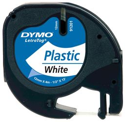 DYMO S0721660 LetraTag Schrifband Plastik, 12mm x 4m, schwarz auf weiss