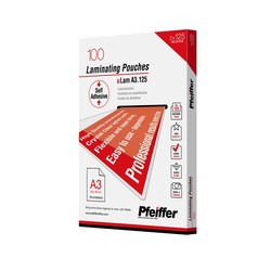 Pfeiffer Pochettes de plastification A3 125 mic, Auto-adhésif, Lot de 100