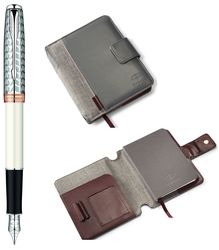 PARKER S1978401 coffret cadeau SONNET METAL AND PEARL C.C. stylo-plume (M) avec cahier premium