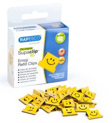 Rapesco 1335 Supaclip® 40 Clips de recharge Emojis - Jaune - Boite de 100